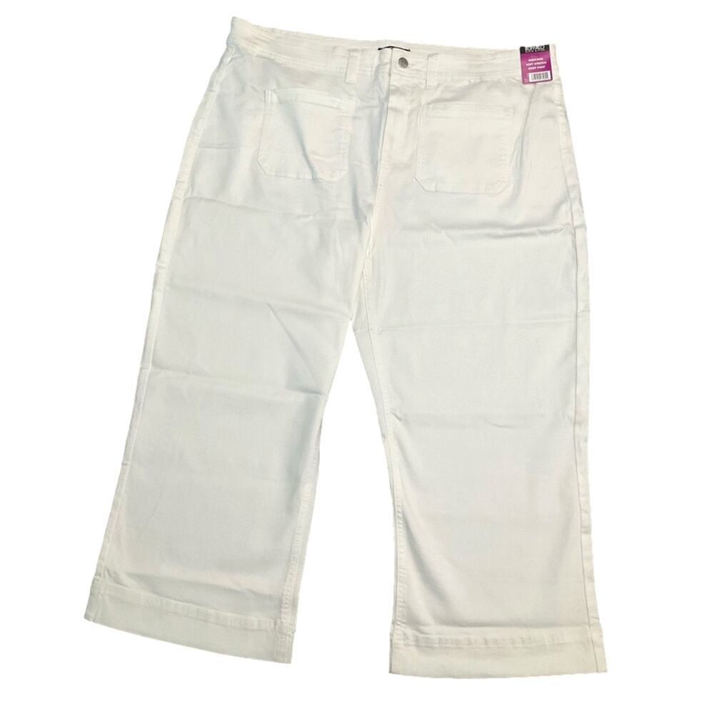 Buffalo David Britton Women's Wide Leg Crop Stretch White Pant Size 22 NWT